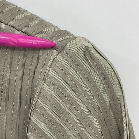 My Tribe Grey Taupe Leather Striped Open Front Waterfall Fitted Jacket - Picture 8 of 8